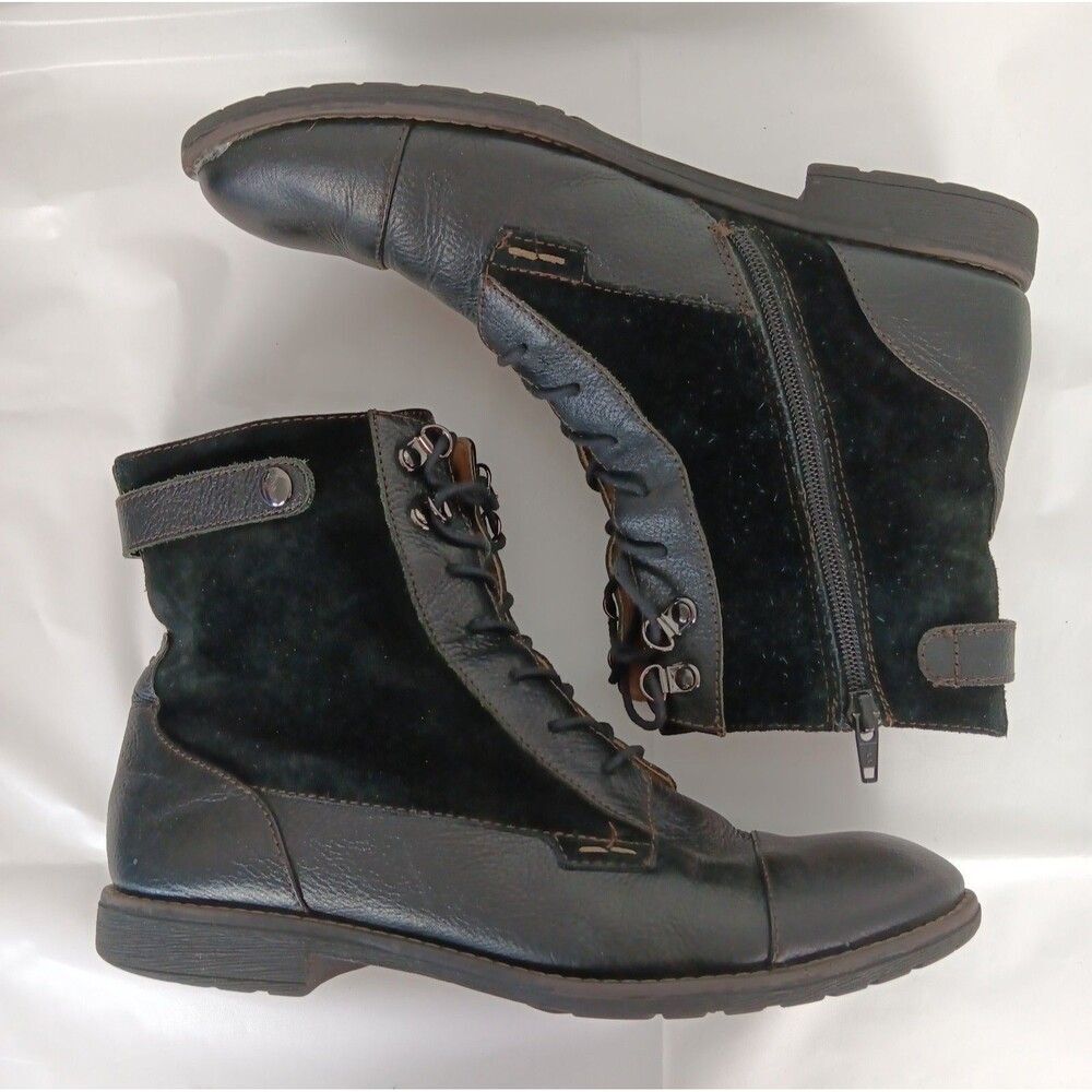 Montana Artisan Combat Ankle Boot Womens 10M Black Leather Suede Military Grunge